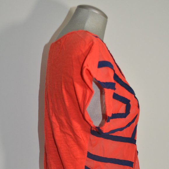 Ecote Orange Sheer Front Top with Navy Detail - Picture 4 of 10